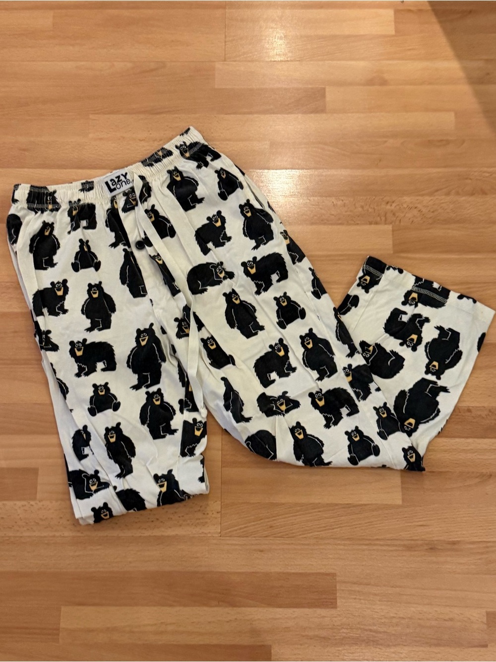 Lazy One unisex Black Bear Print White Pajama Bottoms